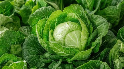 Showcase of freshness: A vibrant cabbage surrounded by rich foliage.