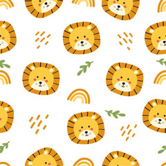 Lion cartoon seamless pattern illustration
