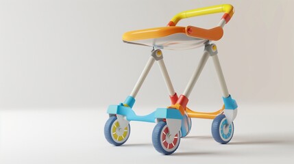 A sturdy, colorful baby walker with padded support and smooth wheels, placed on a clean white background, capturing its design and details in high definition.