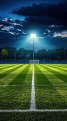 Goal in focus on a well-lit soccer field