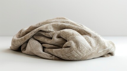 A soft, textured sofa cover with a neutral color and subtle patterns, neatly folded on a white background, capturing its fabric details and quality in high definition.