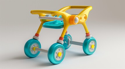 A sturdy, colorful baby walker with padded support and smooth wheels, placed on a clean white background, capturing its design and details in high definition.