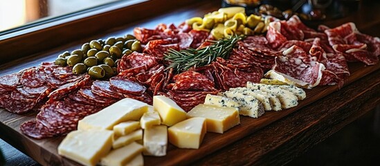 A delightful assortment of charcuterie and cheese boards featuring Spanish ingredients.