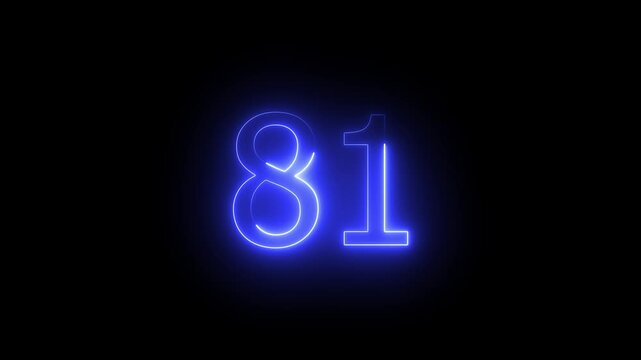 Glowing neon animated number 81. one -color looping trendy glowing neon numeric number 81.Neon number 81 with alpha channel.