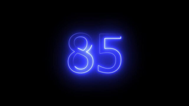 Glowing neon animated number 85. one -color looping trendy glowing neon numeric number 85.Neon number 85 with alpha channel.