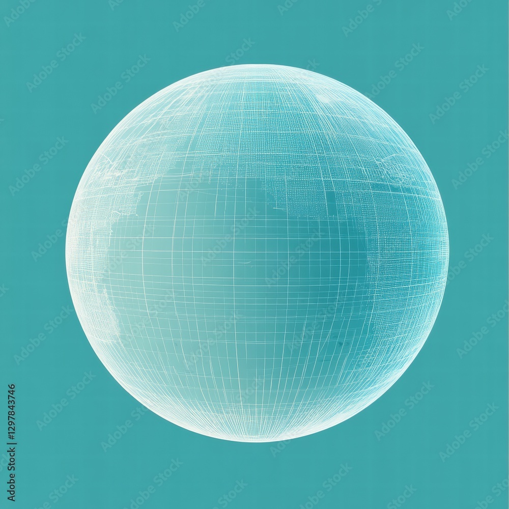 Poster Modern digital globe representation illustrating earths surface with grid lines on teal background. Generative AI