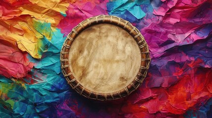 Naklejka premium Traditional goat skin drum embodies Native American artistry and culture.