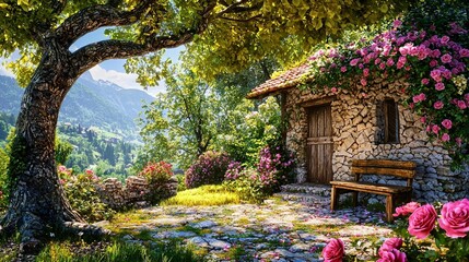 Stone Cottage, Mountain View, Roses