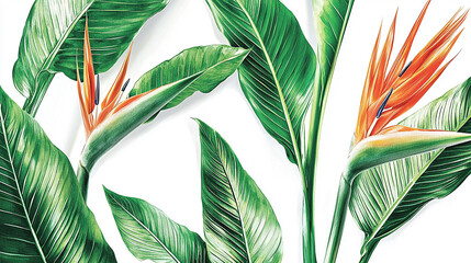 Stunning Tropical Bird of Paradise Flowers and Lush Leaves