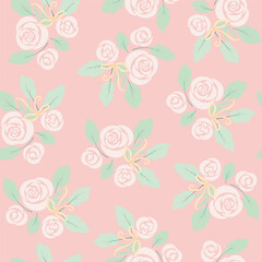 Seamless vintage pattern in shabby chic style. Elegant floral motif, nostalgic roses and bows, delicate pastel colors. Vector