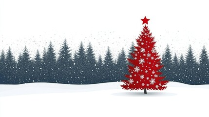 Obraz premium Festive christmas tree in snowy landscape holiday background perfect for greeting cards and seasonal design projects elegant and unique style