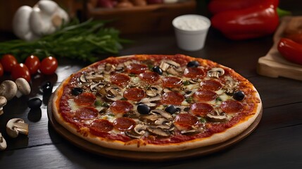 delicious pepperoni and mushroom pizza