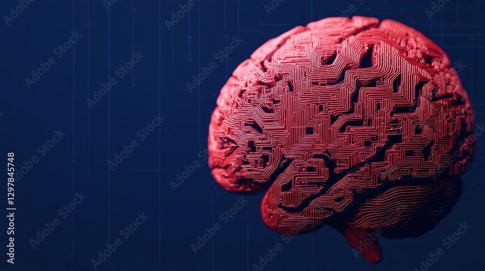 Poster brain with circuit patterns highlighting the intersection of technology and neuroscience