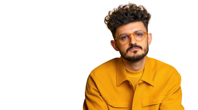 Stylish bearded man with glasses, a portrait capturing modern masculinity and intellectual style - Powered by Adobe