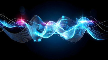 Abstract Digital Wave Of Glowing Blue Particles On Black Background Representing Technology And Data