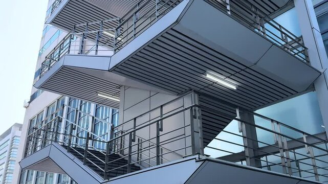 Modern building architecture in Tokyo with unique staircase and balcony design