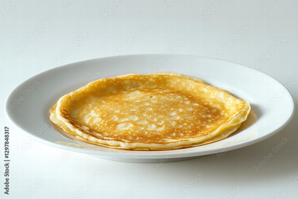 Poster delicious thin pancake served on a white plate showcasing a golden brown color with a smooth surface