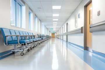 A serene hospital corridor with a blurred background.