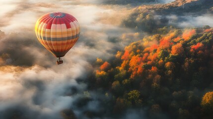 Fototapeta premium hot air balloon over autumn forest