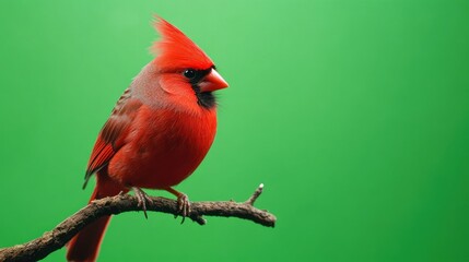 Vibrant crimson cardinal perched gracefully on a delicate branch detail