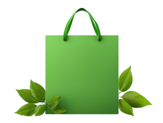Ecofriendly green shopping bag with fresh leaves, sustainable and reusable grocery tote for ecoconscious consumers