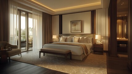 Serene Sanctuary: An inviting bedroom suite exudes luxury and relaxation with its spacious layout, premium amenities, and warm, inviting ambiance, offering a perfect escape from the everyday.