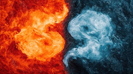 Obraz premium Fiery Flames and Icy Smoke Contrast Creating Dramatic Visual Symbolizing Elemental Forces of Nature