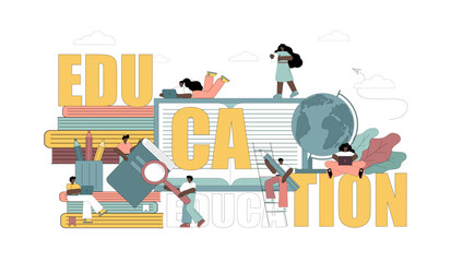 Education concept. People and students receive knowledge from the Internet. Online education.eps