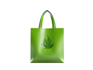 Ecofriendly green shopping bag with leaf, promoting sustainability and reusable practices