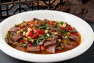 Hunan-style spicy and sour pickled pepper stewed duck blood