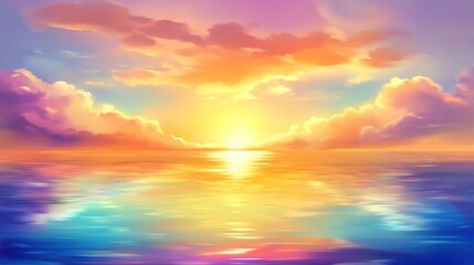 Colorful Sunset Reflection Over Calm Ocean Waters