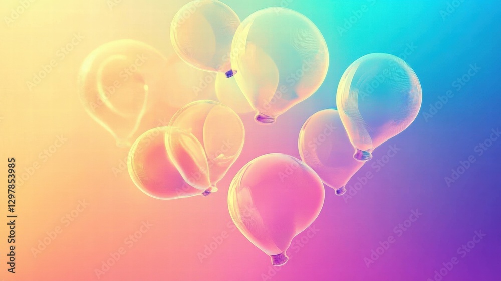 Poster colorful translucent balloons floating against a vibrant background during a festive celebration in 