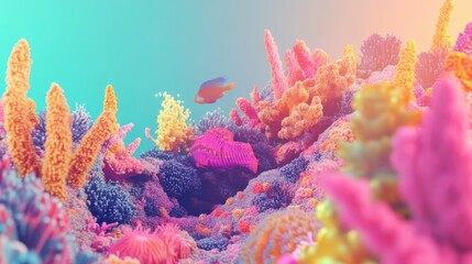 Fototapeta premium Colorful Underwater Landscape with Plants and Corals