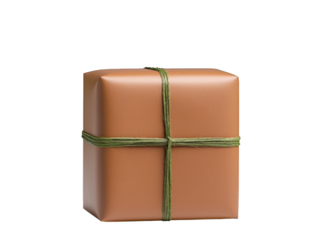 Elegantly wrapped brown gift box with green ribbon, perfect for festive celebrations and special occasions