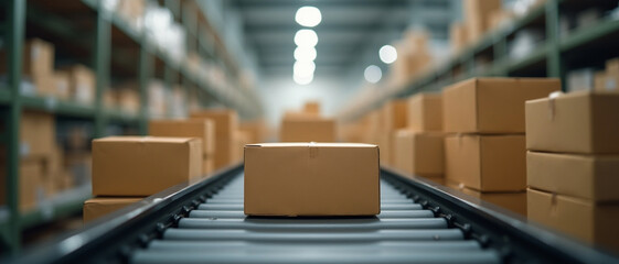 Warehouse Logistics – Packages on Conveyor Belt