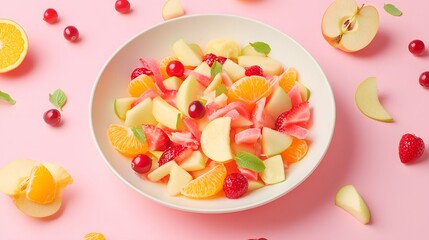 Obraz premium fresh fruit salad with cranberries and mint