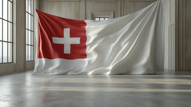 Draped Swiss Flag in Elegant Interior
