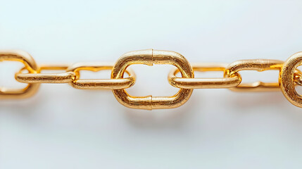 Fototapeta premium Close Up Of A Gold Chain With Textured Links Against A White Background