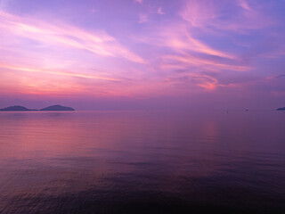 Colorful sunset or sunrise sky clouds over sea in Thailand, Amazing nature landscape seascape,Beautiful light nature landscape colorful sky background