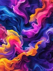 Fototapeta premium Vibrant abstract waves of colorful flowing fabric texture with dynamic movement, blending shades of blue, pink, orange, and purple, creating a mesmerizing and artistic digital background