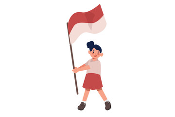 Elementary School Girl Raising Indonesian Flag Illustration