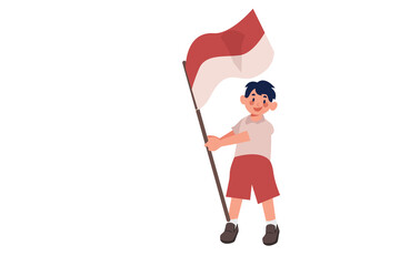 Elementary School Boy Raising Indonesian Flag Illustration