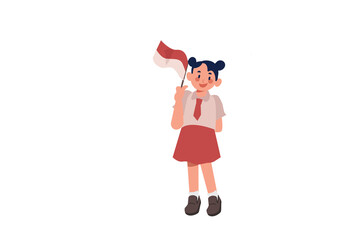 Elementary School Girl Raising Indonesian Flag Illustration