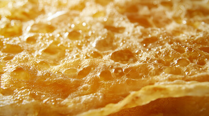 Close-Up of Crispy Fried Tofu Skin with Golden Texture and Oil Bubbles
