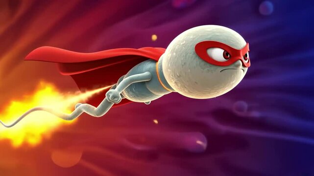 Flying Sperm Superhero Cartoon Character Concept Graphic Animation perfect for educational videos about human reproduction