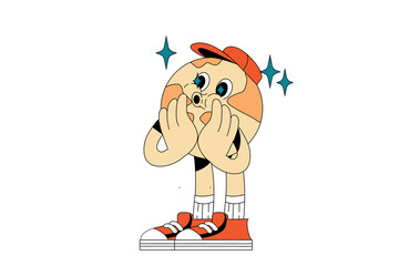 Retro Cute Earth Character Mascot Illustration