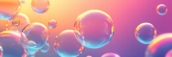 Colorful soap bubbles floating in a vibrant background during golden hour light transformation. Generative AI