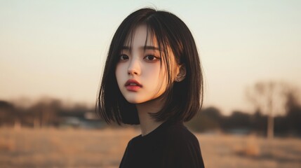 Fototapeta premium Portrait of Woman, Field, Golden Hour