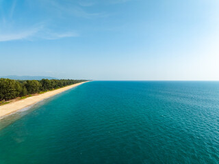 Aerial view of beautiful sea in summer season sky background,Drone view Waves water surface texture on sunny tropical ocean in Phuket island Thailand