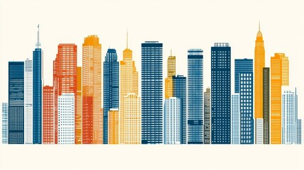 Obraz premium Vibrant city skyline illustration modern urban landscape background architectural silhouette cityscape design contemporary graphic concept